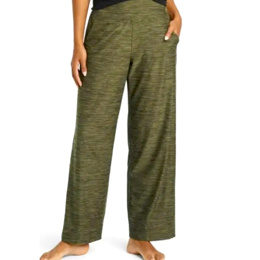All In Motion Women's Knit Mid-Rise Wide Leg Pants - Heathered Olive Gre…